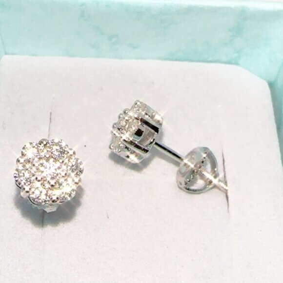 Moissanite Flower Cluster Sterling Silver Stud Earrings - Picture 1 of 4